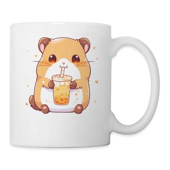 Kawaii Hamster trinkt Boba Bubble Tea Chibi - Tasse - Weiß - Rechts