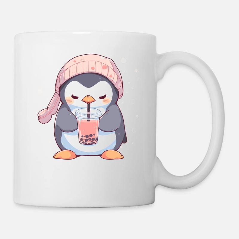 Kawaii Pinguin trinkt Boba Bubble Tea Chibi - Tasse - Weiß