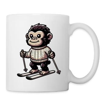Niedlicher Affe beim Ski fahren im Winter - - Tasse - Weiß - Rechts