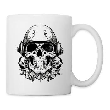 Motorrad im Retro-Stil - Totenkopf und Skelett - Tasse - Weiß - Rechts