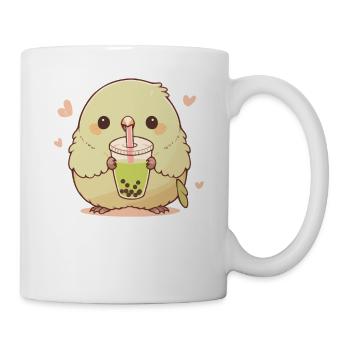 Kawaii Lovebird trinkt Boba Bubble Tea Chibi - Tasse - Weiß - Rechts