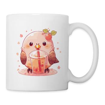 Kawaii Lovebird trinkt Boba Bubble Tea Chibi - Tasse - Weiß - Rechts