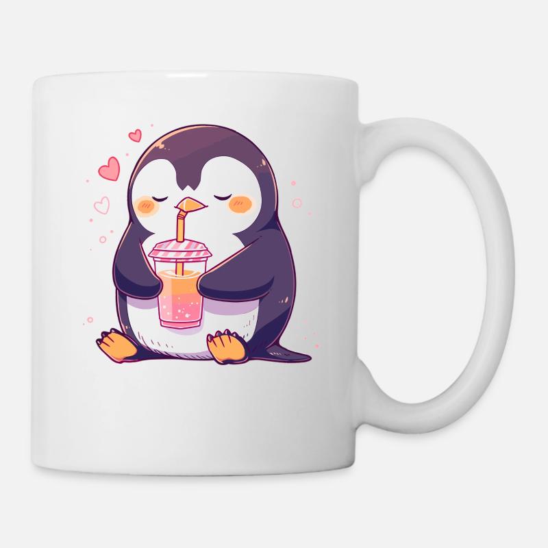 Kawaii Pinguin trinkt Boba Bubble Tea Chibi - Tasse - Weiß