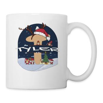 Impressionnant nom de Tyler w chapeau de père Noël dans le thème de Noël - Mug blanc - blanc - Droite