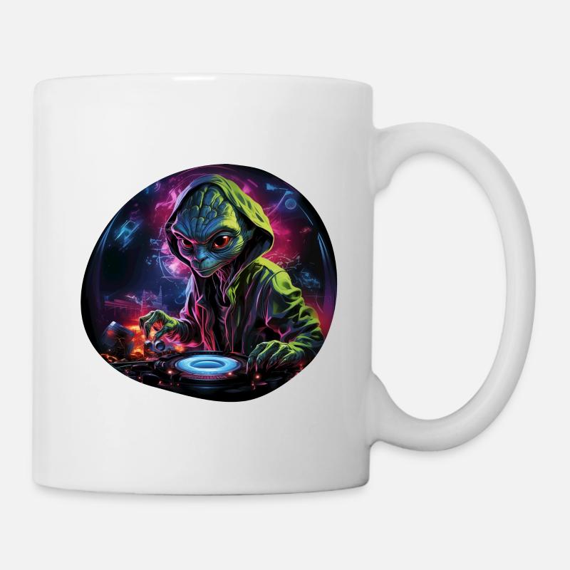 Alien DJ, Space DJ, Cosmic Beats, AlienCartoon, - Mug blanc - blanc
