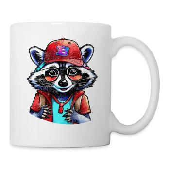 Cooler Waschbär mit Mütze und Brille - Tasse - Weiß - Rechts