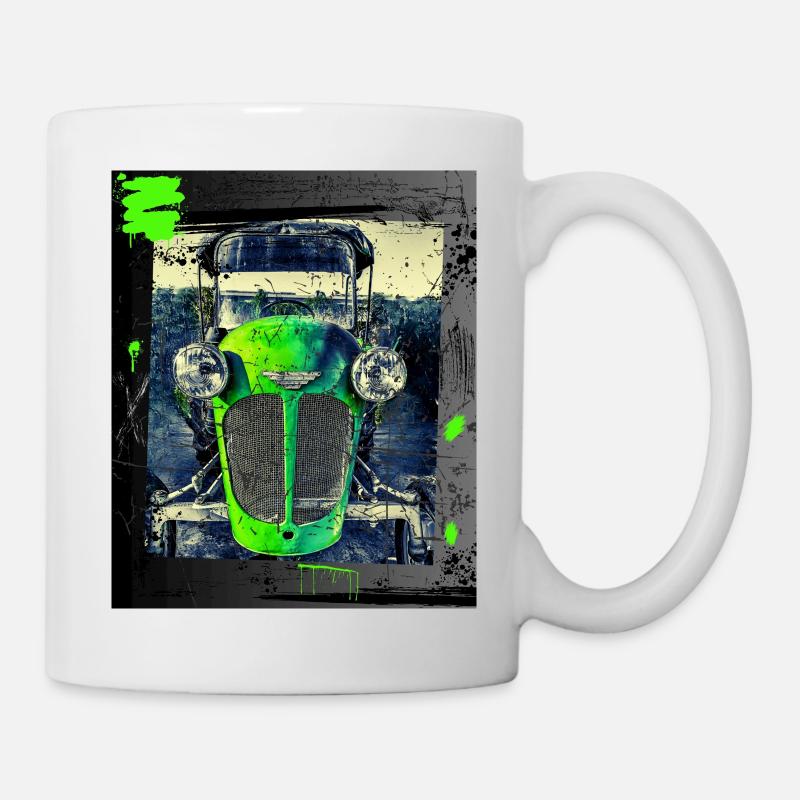 Old tractor in grunge style, distressed picture - Mug - white
