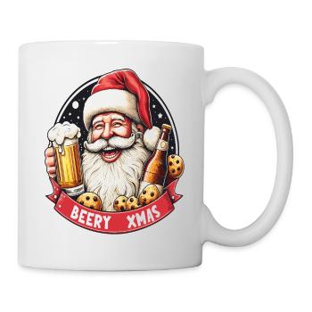 Weihnachtsmann mit Bier und Keksen, bierige Weihnachten - Tasse - Weiß - Rechts