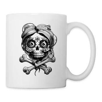 Super süßer Totenkopf, Tattoo Style: Metal T-Shirt - Tasse - Weiß - Rechts