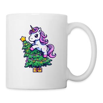 Weihnachts-Einhorn - Magisches Sitzen auf dem Tann - Tasse - Weiß - Rechts