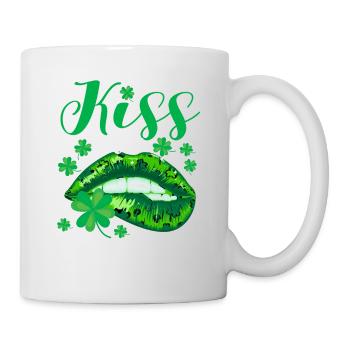 Kiss Me Leopard Lips Irish Leaf Saint Patrick's - Mug - white - Right