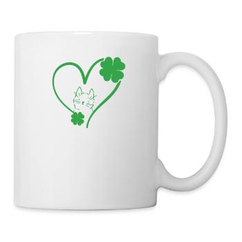 Katze Silhouette Kleeblatt St Patricks Day - Tasse - Weiß - Rechts
