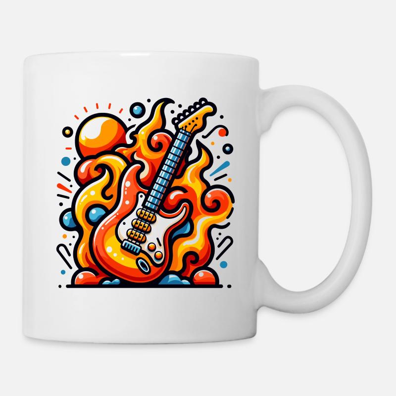 E-Gitarre mit Flammen - Tasse - Weiß