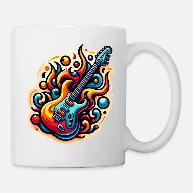 E-Gitarre mit Flammen - Tasse - Weiß