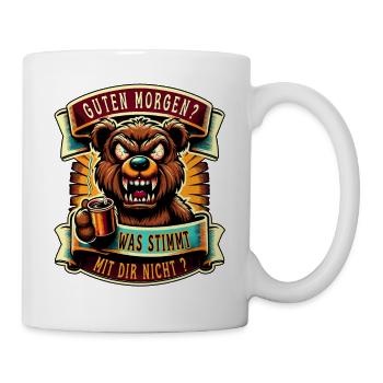 Guten Morgen Teddybär Morgenmuffel Lustiger Spruch - Tasse - Weiß - Rechts