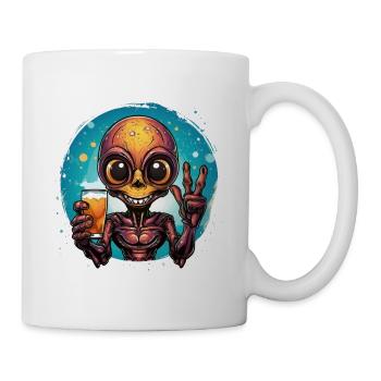 Alien boit une bière et se réjouit. - Mug blanc - blanc - Droite