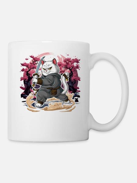 Samurai Katze - Tasse - Weiß