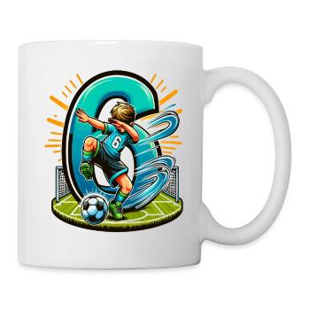 Idée de chemise d’anniversaire de football garçon de 6 ans - Mug blanc - blanc - Droite