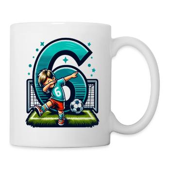 Idée de chemise d’anniversaire de football garçon de 6 ans - Mug blanc - blanc - Droite