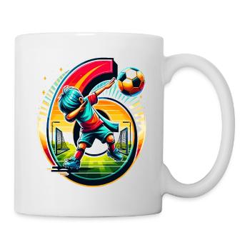 Idée de chemise d’anniversaire de football garçon de 6 ans - Mug blanc - blanc - Droite