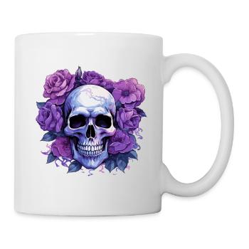 Fleurs éternelles - Crâne et roses violettes - Mug blanc - blanc - Droite