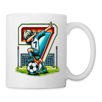 7 Jahre Alter Junge Fußball Geburtstag Shirt Idee - Tasse - Weiß - Rechts