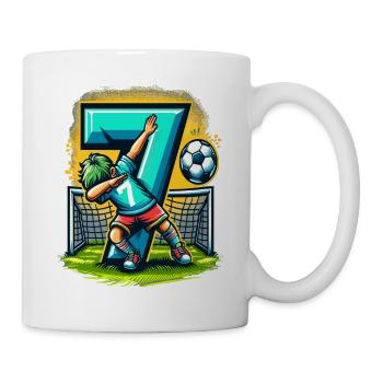 7 Jahre Alter Junge Fußball Geburtstag Shirt Idee - Tasse - Weiß - Rechts