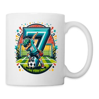 7 Jahre Alter Junge Fußball Geburtstag Shirt Idee - Tasse - Weiß - Rechts