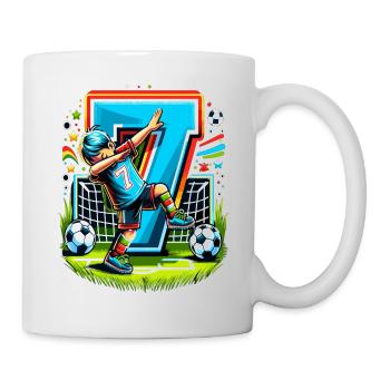 7 Jahre Alter Junge Fußball Geburtstag Shirt Idee - Tasse - Weiß - Rechts