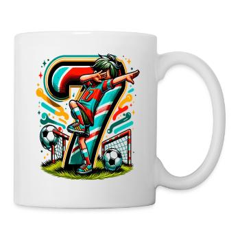 7 Jahre Alter Junge Fußball Geburtstag Shirt Idee - Tasse - Weiß - Rechts