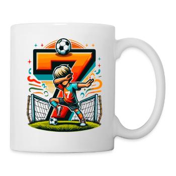 7 Jahre Alter Junge Fußball Geburtstag Shirt Idee - Tasse - Weiß - Rechts