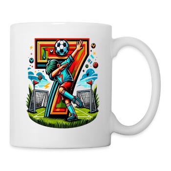 7 Jahre Alter Junge Fußball Geburtstag Shirt Idee - Tasse - Weiß - Rechts