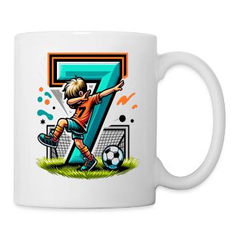7 Jahre Alter Junge Fußball Geburtstag Shirt Idee - Tasse - Weiß - Rechts