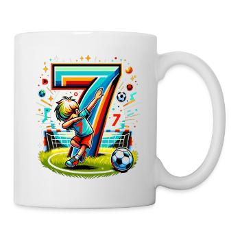 7 Jahre Alter Junge Fußball Geburtstag Shirt Idee - Tasse - Weiß - Rechts