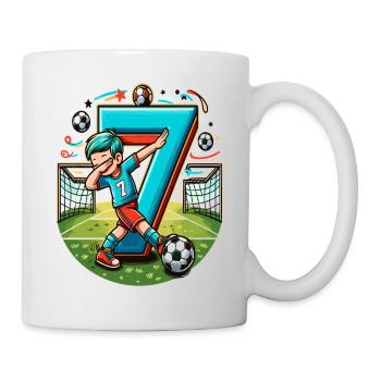 7 Jahre Alter Junge Fußball Geburtstag Shirt Idee - Tasse - Weiß - Rechts