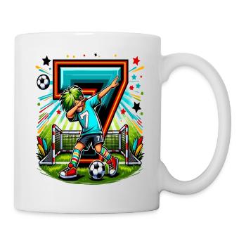 7 Jahre Alter Junge Fußball Geburtstag Shirt Idee - Tasse - Weiß - Rechts