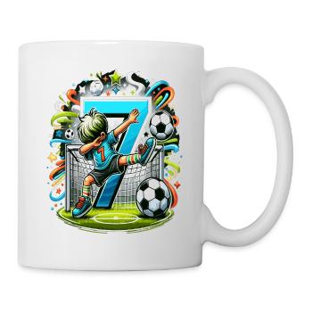 7 Jahre Alter Junge Fußball Geburtstag Shirt Idee - Tasse - Weiß - Rechts