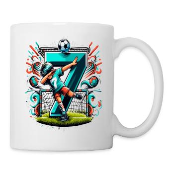 7 Jahre Alter Junge Fußball Geburtstag Shirt Idee - Tasse - Weiß - Rechts