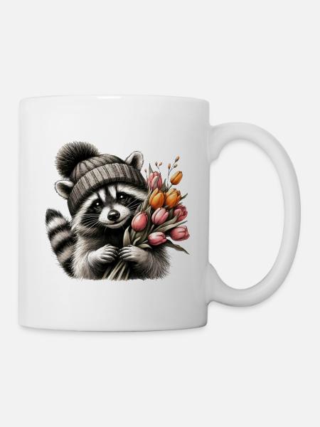 Flower Power Waschbär - Tasse - Weiß