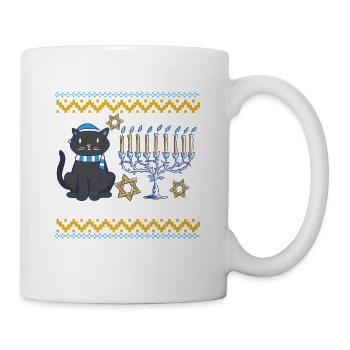 Meowzel Tov Hanoukka Ugly Noël Pull Chat - Mug blanc - blanc - Droite