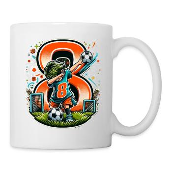 8 Jahre Alter Junge Fußball Geburtstag Idee - Tasse - Weiß - Rechts