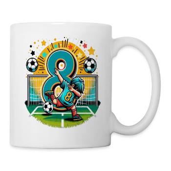 8 Jahre Alter Junge Fußball Geburtstag Idee - Tasse - Weiß - Rechts
