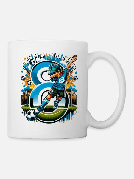 8 Jahre Alter Junge Fußball Geburtstag Idee - Tasse - Weiß