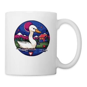 Swimming at the Lake: A Cartoon Swan Bird - Mug - white - Right