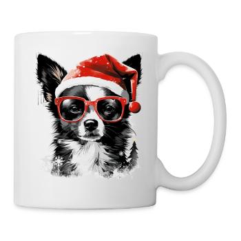 Chihuahua Christmas dog in the snow with hat - Mug - white - Right
