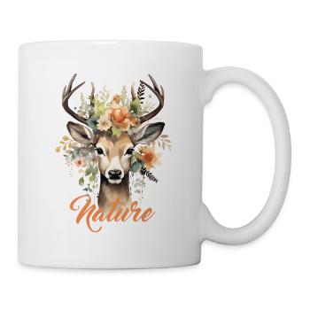 Cerf avec des fleurs Nature Forêt Nature Amis de la Nature Randonnée - Mug blanc - blanc - Droite