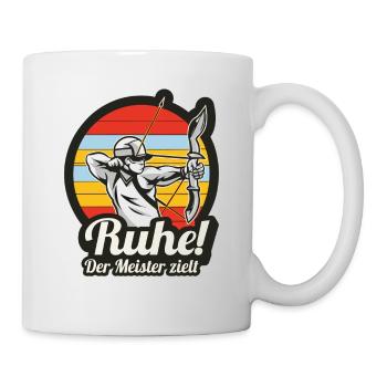 Ruhe! Der Meister zielt! Bogenschießen Bogensport - Tasse - Weiß - Rechts