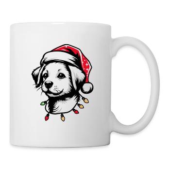 Entzückende Hund Weihnachtsbeleuchtung Weihnachtsmütze - Tasse - Weiß - Rechts