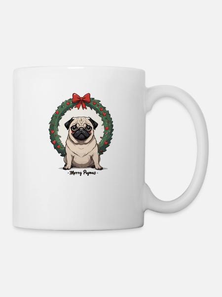 Merry Pugging Christmas Dog Santa Pug Xmas Merry - Mug - white