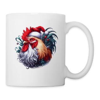 Christmas Rooster with Santa Hat Design for Farmers Christmas - Mug - white - Right